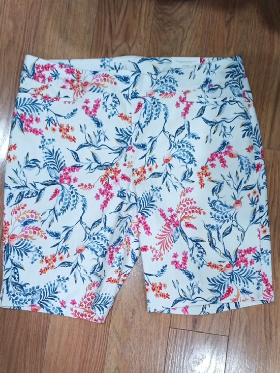 Chico's Pants - Chico's White Floral Bermuda Shorts with Blue, Pink & Orange Print